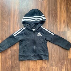 Adidas Lightweight Jacket w/ Zipper, Pockets, Hood, Toddler 3T (Dark Gray + Whit